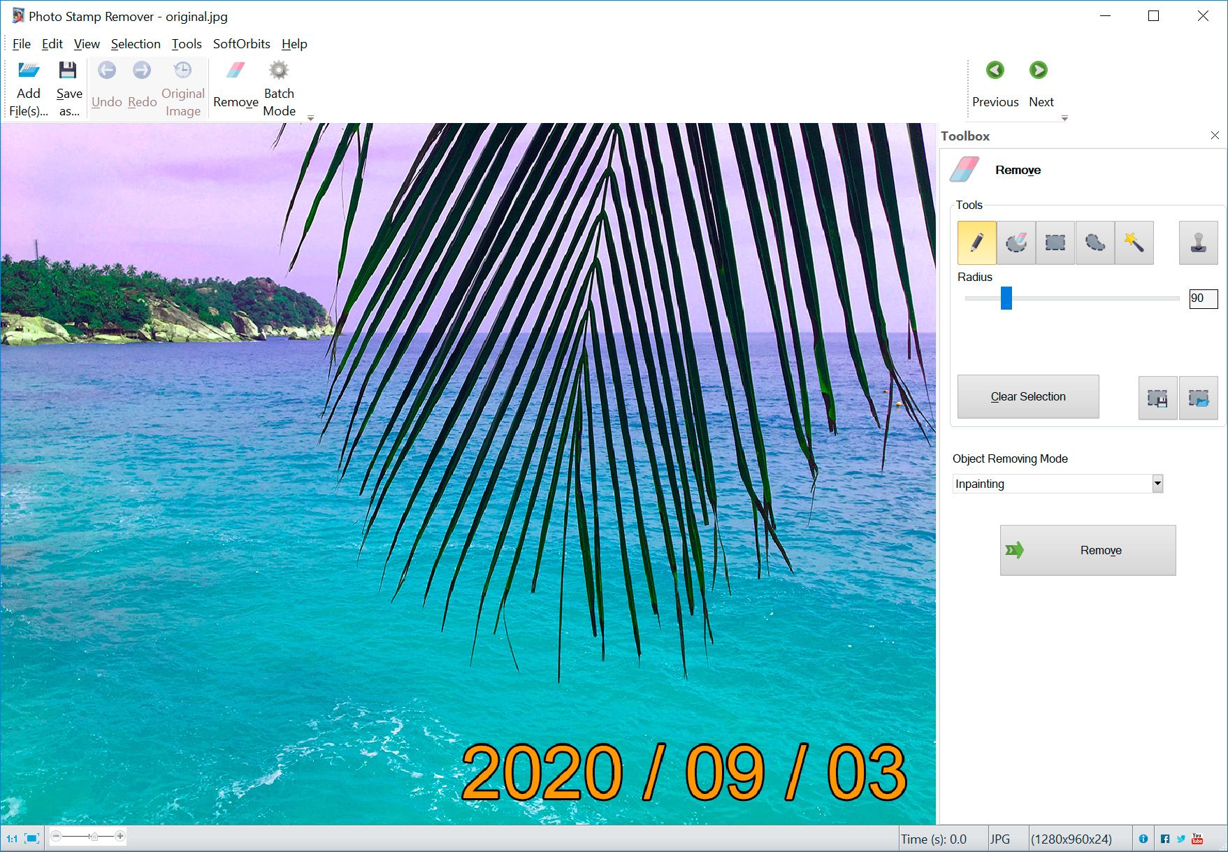 Software to remove the date stamp from photos..