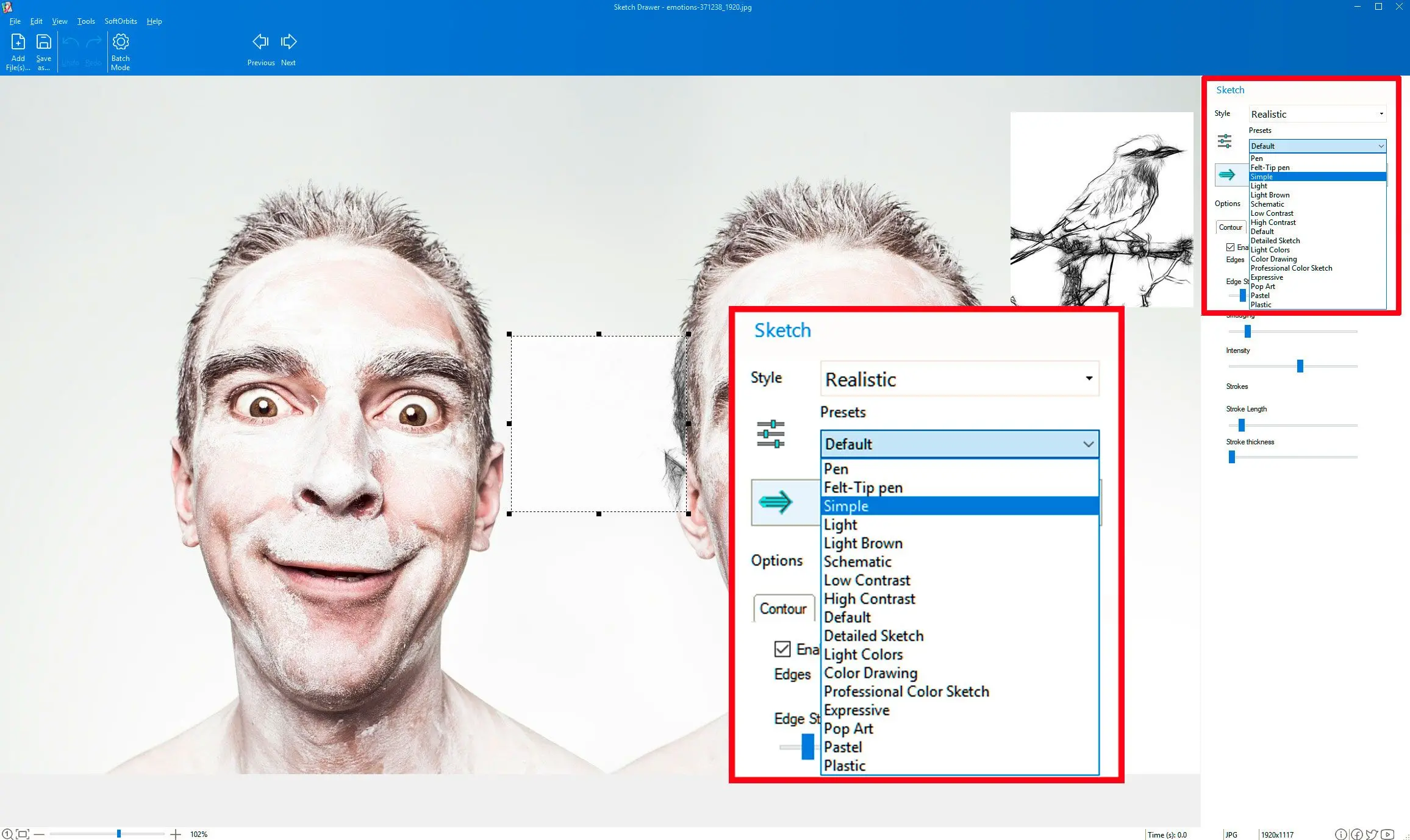 Select the preset of image outline maker..