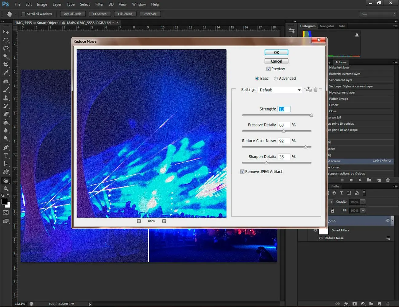 Get rid of noise in adobe photoshop.